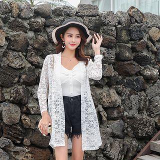 Open Front Plain Lace Long Top As Shown In Figure - One Size