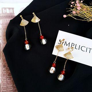 Alloy Fan Glass Bead Dangle Earring