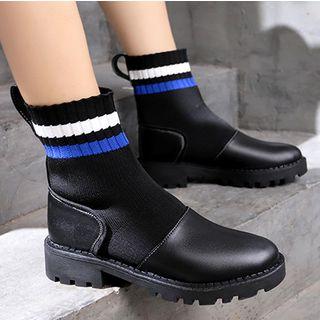 Faux Leather Mesh Panel Ankle Boots