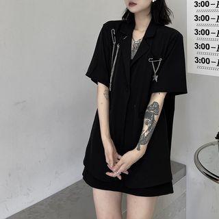 Short-sleeve Lapel Collar Chain Detail Single-button Blazer