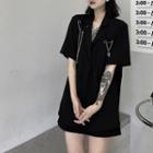 Short-sleeve Lapel Collar Chain Detail Single-button Blazer