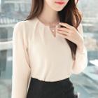 Cutout Faux-pearl Pleated Blouse