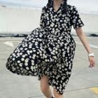 Short-sleeve Floral Print A-line Midi Shirtdress As Shown In Figure - One Size