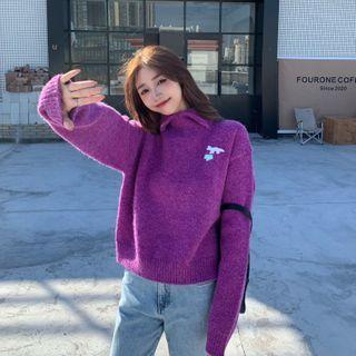 Long-sleeve Mock Neck Embroidered Sweater