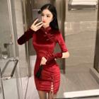 Lace Up Cut-out Long-sleeve Bodycon Qipao
