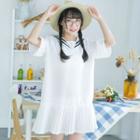 Pleated Hem Sailor Collar Short-sleeve Dress