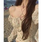 Long-sleeve Off-shoulder Floral Crop Top / Tube Top