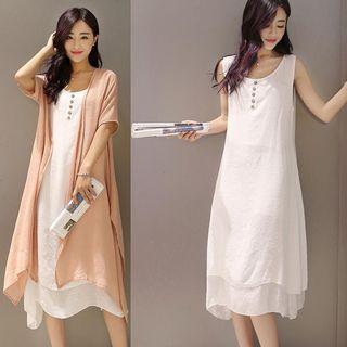 Set: Short-sleeve Long Top + Tank Dress