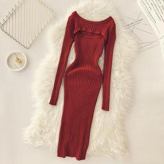 Long-sleeve Open Front Sheath Knit Dress