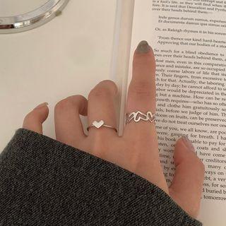 Set Of 2: Heart Alloy Ring (various Designs) Set Of 2 - Silver - One Size