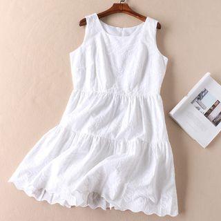 Embroidered Midi A-line Tank Dress White - L