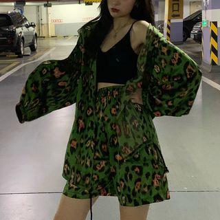 Set: Leopard Print Shirt + Shorts As Shown In Figure - One Size