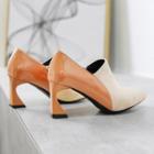 Two-tone Pointy-toe Chunky-heel Ankle Boots