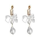 Bow Rhinestone Faux Pearl Fringed Earring 1 Pair - Silver Needle - Pearl White - One Size