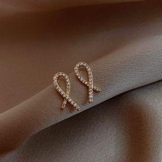 Curve Rhinestone Alloy Earring 1 Pc - Gold - One Size