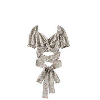 Puff-sleeve Strappy Floral Print Blouse