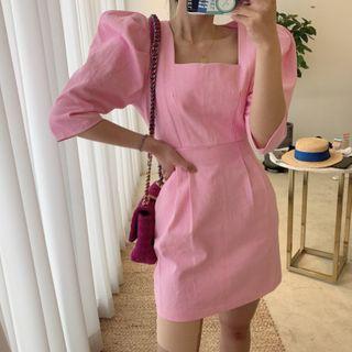3/4-sleeve Square-neck Mini A-line Dress