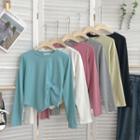 Asymmetrical Round-neck Ruched Long-sleeve T-shirt