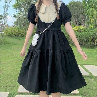 Two-tone Lace Trim Midi A-line Dress