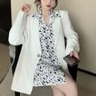 Plain Single-button Blazer / Cow Print Shirt / Set
