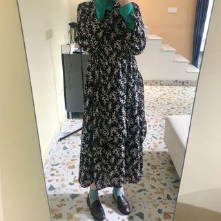 Long-sleeve Floral Print Midi Dress Floral - One Size