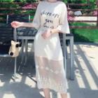Short-sleeve Lettering Panel Midi Dress