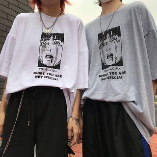 Couple Matching 3/4-sleeve Face Print T-shirt