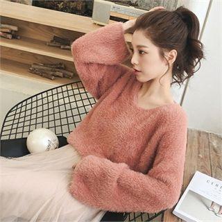 V-neck Faux-fur Top