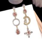 Non-matching Rhinestone Moon Dangle Earring 1 Pair - 925 Sterling Silver Needle - Pink - One Size