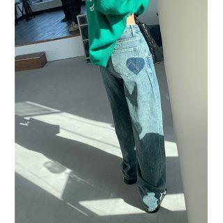 High-waist Heart Print Loose-fit Jeans