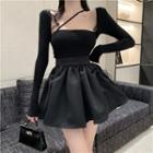 Long-sleeve Cropped T-shirt / Mini A-line Skirt
