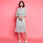 Tie-neck Gathered-waist Printed Chiffon Dress
