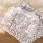 Puff-sleeve Ruffled Blouse / Ruffle Strap Floral Print Midi Dress