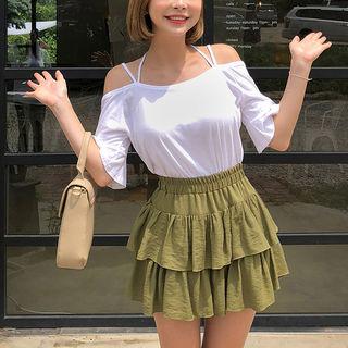 Inner Shorts Ruffle-tiered Miniskirt