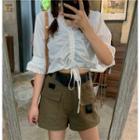 Short-sleeve Drawstring V-neck Top / Shorts
