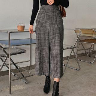 Pleated-front Plaid Long Skirt