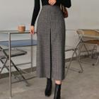 Pleated-front Plaid Long Skirt