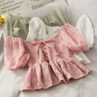 Boatneck Lace-up Smocked Crop Top