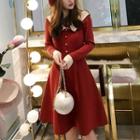 Long-sleeve Collared A-line Knit Dress