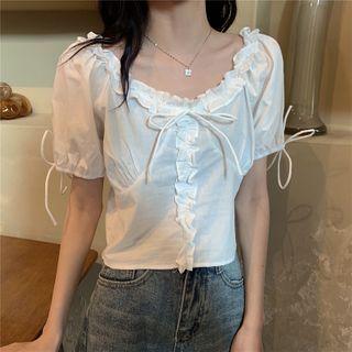 Plain Frill Puff-sleeve Top