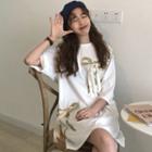 Sequined Bow Tie Elbow-sleeve T-shirt