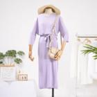 3/4-sleeve Midi Sweater Dress Purple - One Size