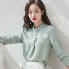 Long-sleeve Rhinestone Buttoned Top / Dress Pants / Set