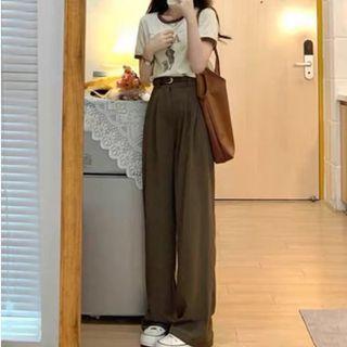 Short-sleeve Print T-shirt / High Waist Wide Leg Pants