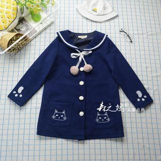 Cat Embroidered Single-breasted Coat