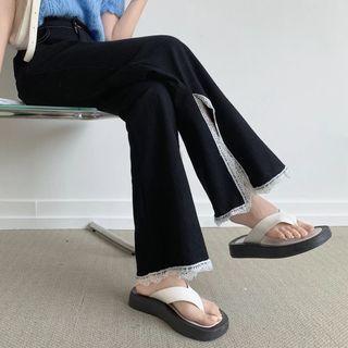 Lace Trim Mid Waist Bootcut Jeans