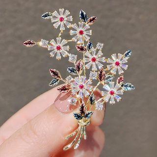 Flower Rhinestone Alloy Brooch Ly928 - Multicolor Flower - & Leaf - Gold - One Size