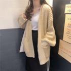 Long-sleeve Loose-fit Knit Cardigan As Figure - One Size