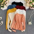 Plain Single Breasted Long-sleeve Knitted Top