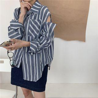 Striped Shirt / Denim Sleeveless Dress